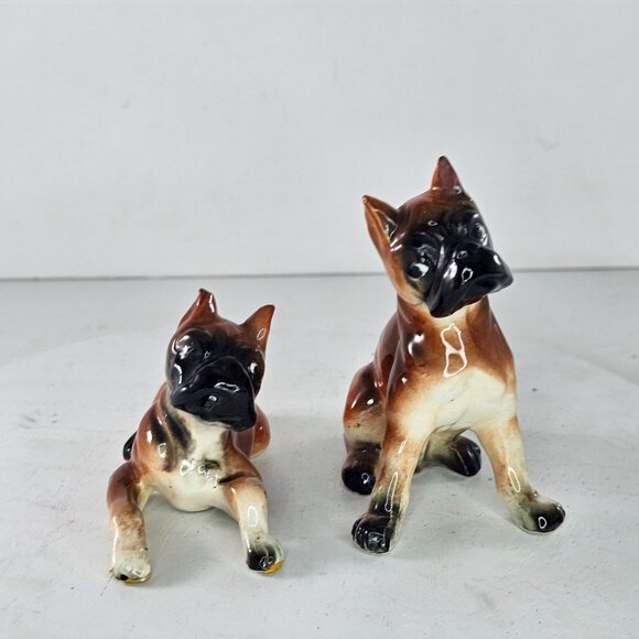 Ceramic Boxer Dog Figurines Set Of 2 Vintage Side Eyeing Each Other - Picture 2 of 8